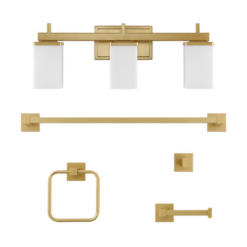 Caia 22.38" 3-Light Modern Contemporary Vanity Light with Frosted Glass Shades and Bathroom Hardware Accessory Set - JONATHAN Y